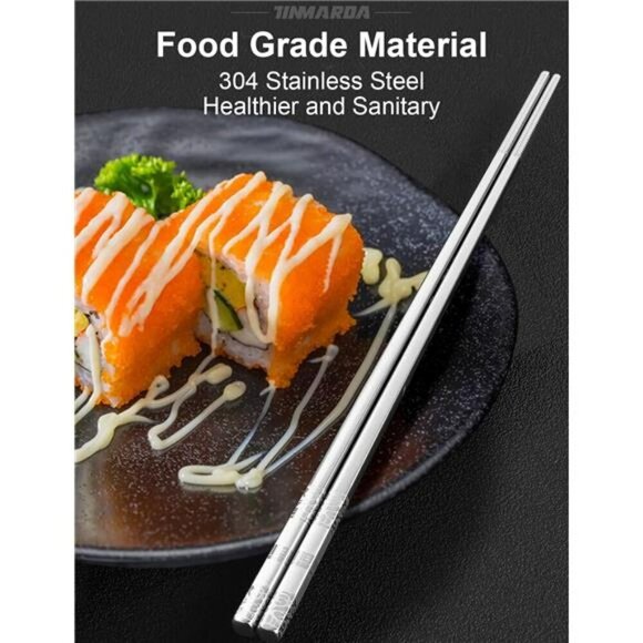 Stainless Steel Chopsticks Set Reusable Non Slip Dishwasher Safe 5 Pairs - Picture 4 of 7